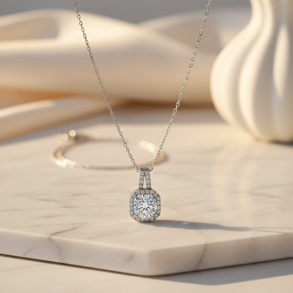 Princess Moissanite Pendant Necklace | 925 Sterling Silver