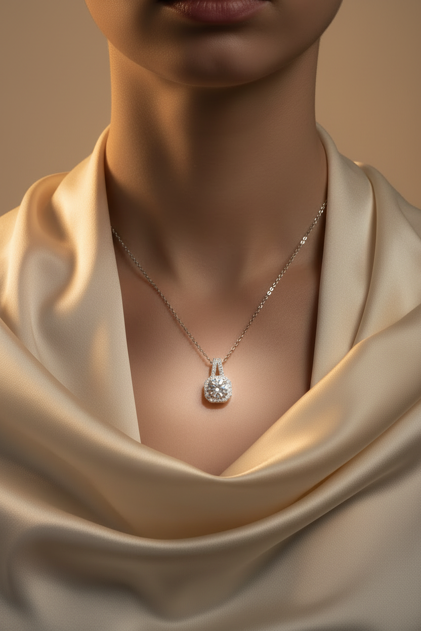 Princess Moissanite Pendant Necklace | 925 Sterling Silver